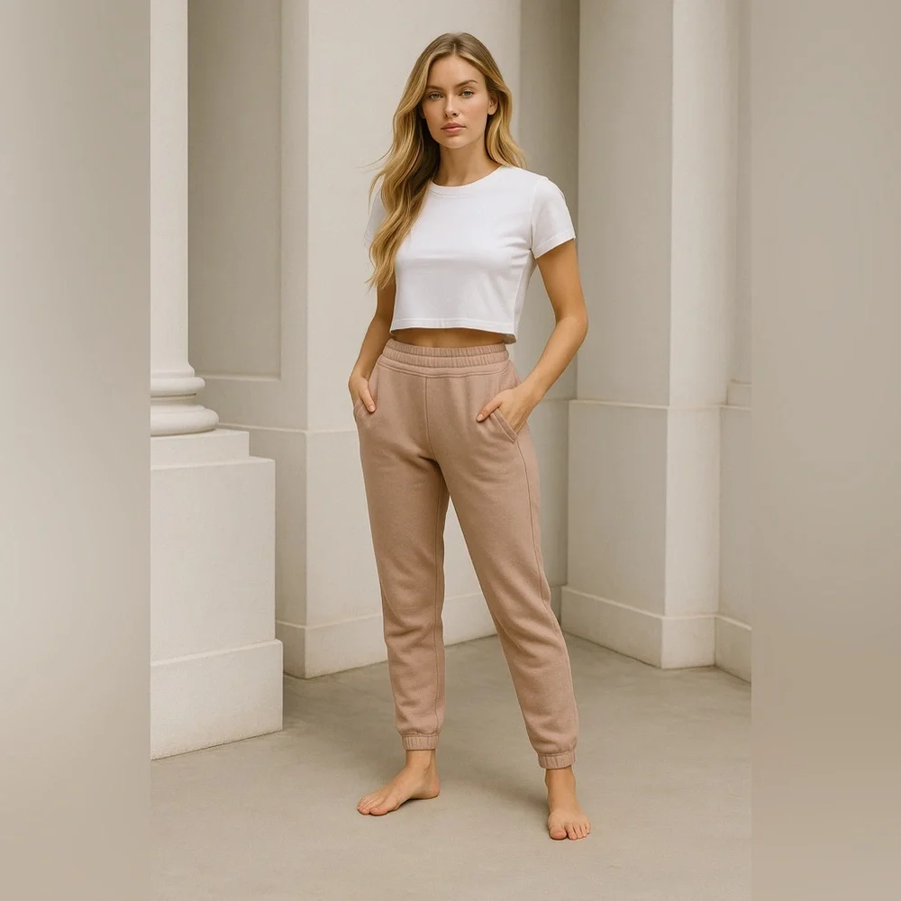 LUNYA Restore Double Faced Lounge Sweat Pants Light Pink Tan Pockets Soft NEW - Picture 2 of 16